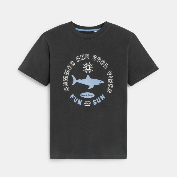 تيشيرت بني بأكمام قصيرة مطبوع عليه كلمات للأولاد